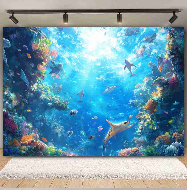 Underwater World Background  F - Aquarium Fish Dolphin ulasan dan harga