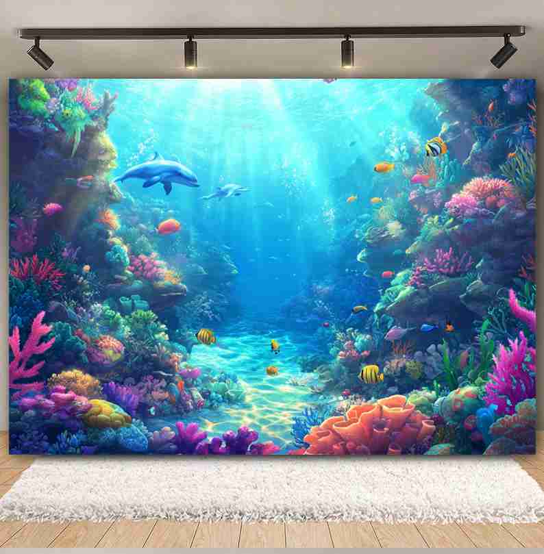 Underwater World Background  F - Aquarium Fish Dolphin ulasan dan harga