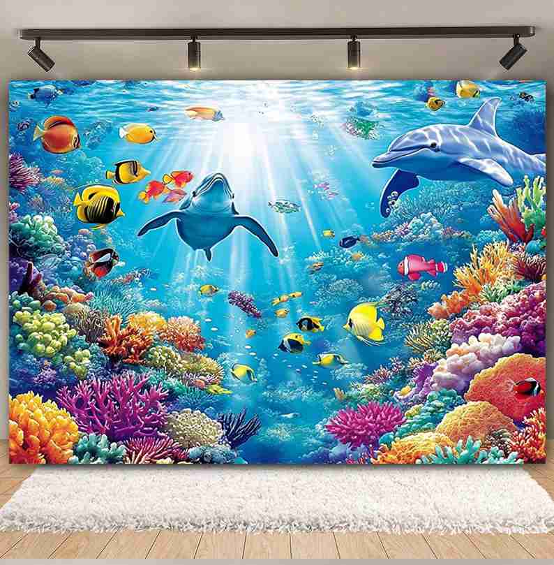 Underwater World Background  F - Aquarium Fish Dolphin ulasan dan harga
